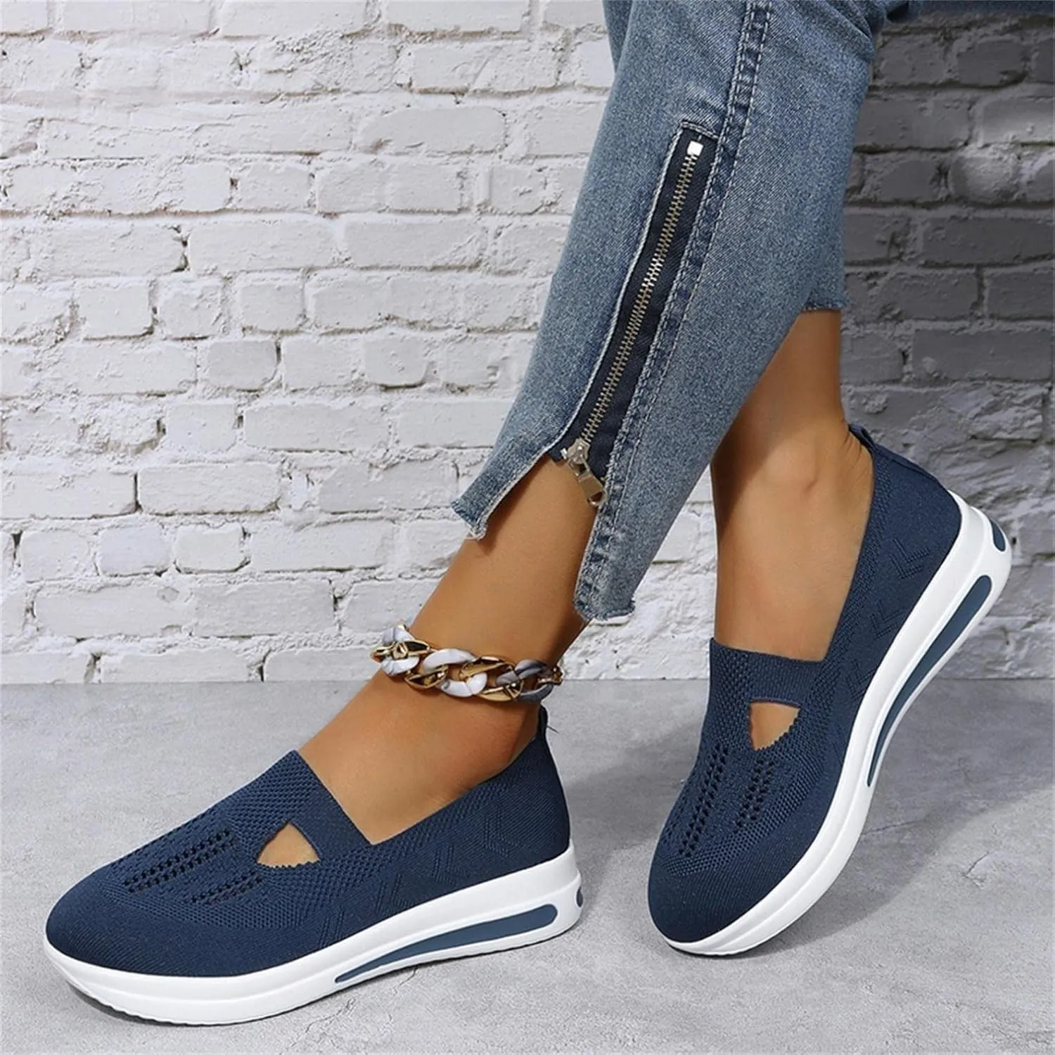 ZBYY Women's Comfort Walking Shoes,Summer Breathable Knitted Lightweight Slip On Sneaker Working Casual Nurse Sneakers