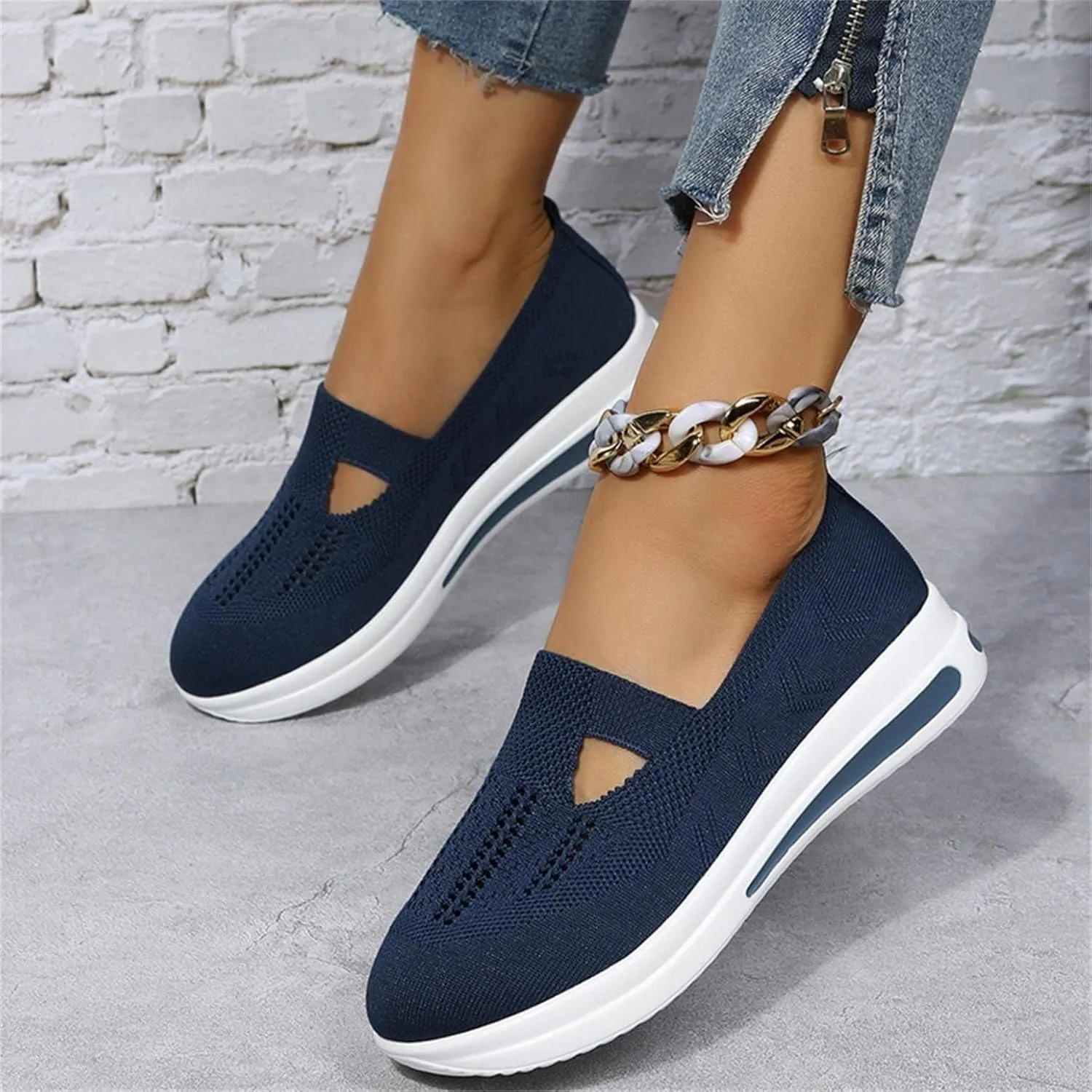 ZBYY Women's Comfort Walking Shoes,Summer Breathable Knitted Lightweight Slip On Sneaker Working Casual Nurse Sneakers