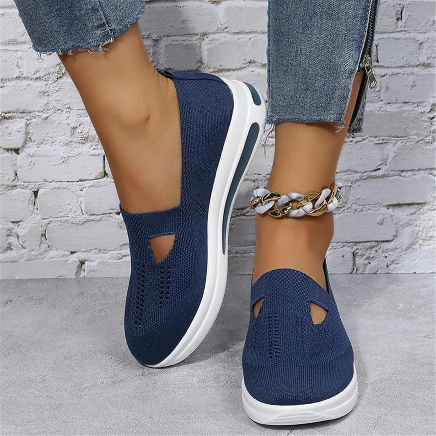 ZBYY Women's Comfort Walking Shoes,Summer Breathable Knitted Lightweight Slip On Sneaker Working Casual Nurse Sneakers