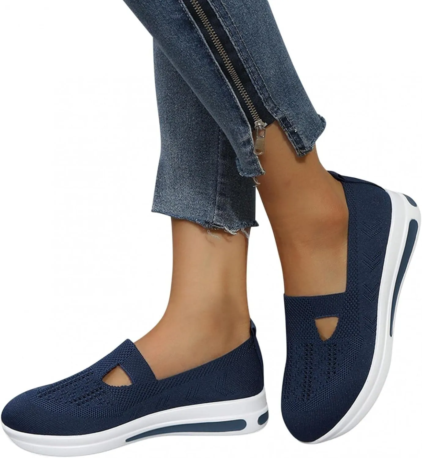 ZBYY Women's Comfort Walking Shoes,Summer Breathable Knitted Lightweight Slip On Sneaker Working Casual Nurse Sneakers