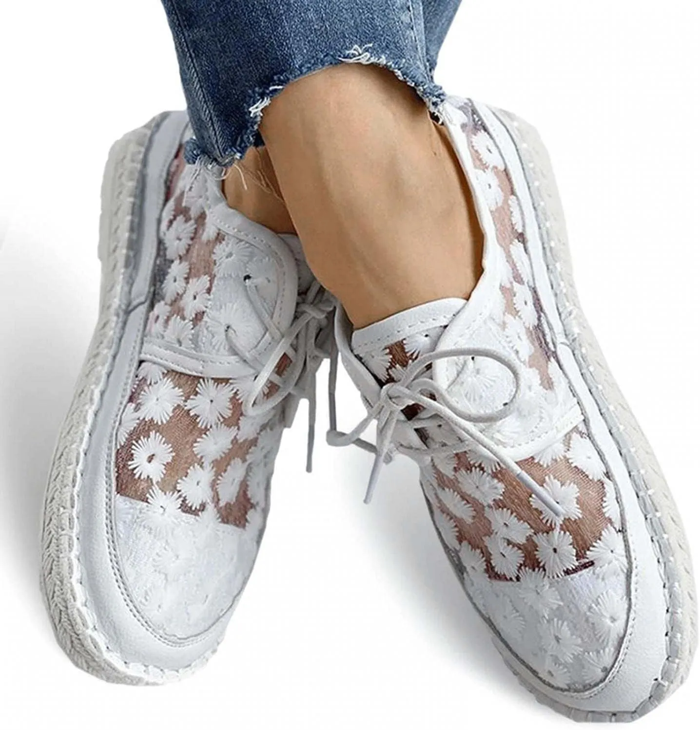 ZBYY Women's Fashion Canvas Sneakers Summer Slip on Mesh Floral Print Breathable Low Top Lace Up Casual Shoes