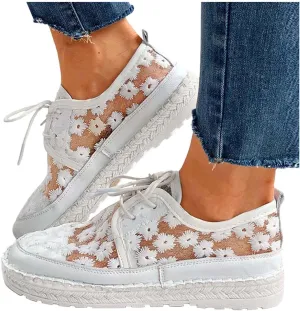 ZBYY Women's Fashion Canvas Sneakers Summer Slip on Mesh Floral Print Breathable Low Top Lace Up Casual Shoes
