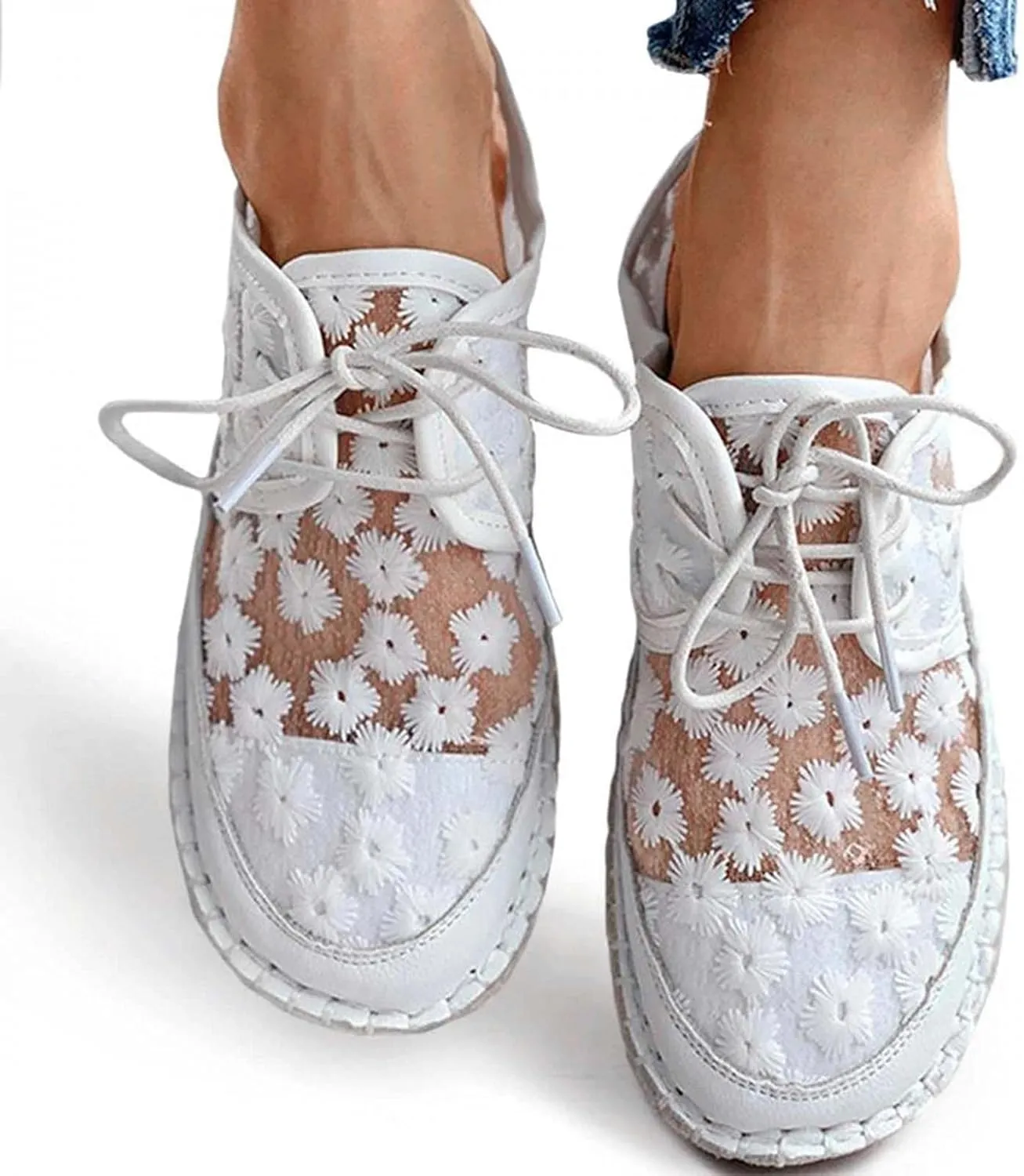 ZBYY Women's Fashion Canvas Sneakers Summer Slip on Mesh Floral Print Breathable Low Top Lace Up Casual Shoes