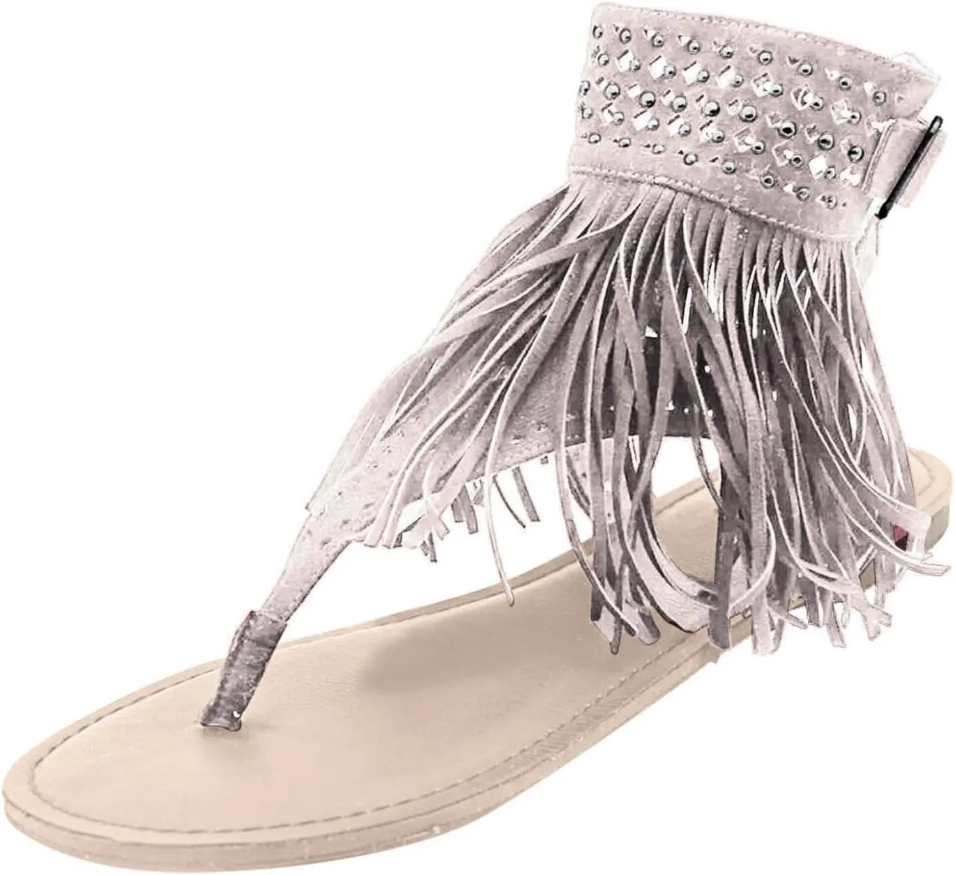 ZBYY Womens Gladiator Fringe Thong Flat Sandals Bohemian Sexy Beach Roman Boots Tassel Flip Flops Hollow Out Sandals