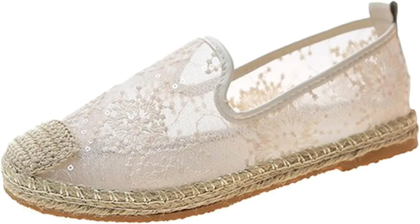 ZBYY Women's Lace Sneaker Slip-ons Loafers Shoes for Womens Casual Round Toe Soft Comfortable Walking Flats Shoes