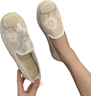 ZBYY Women's Lace Sneaker Slip-ons Loafers Shoes for Womens Casual Round Toe Soft Comfortable Walking Flats Shoes