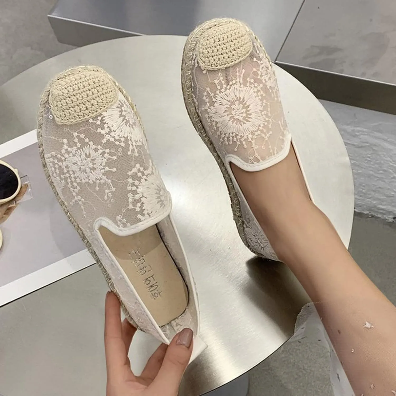 ZBYY Women's Lace Sneaker Slip-ons Loafers Shoes for Womens Casual Round Toe Soft Comfortable Walking Flats Shoes