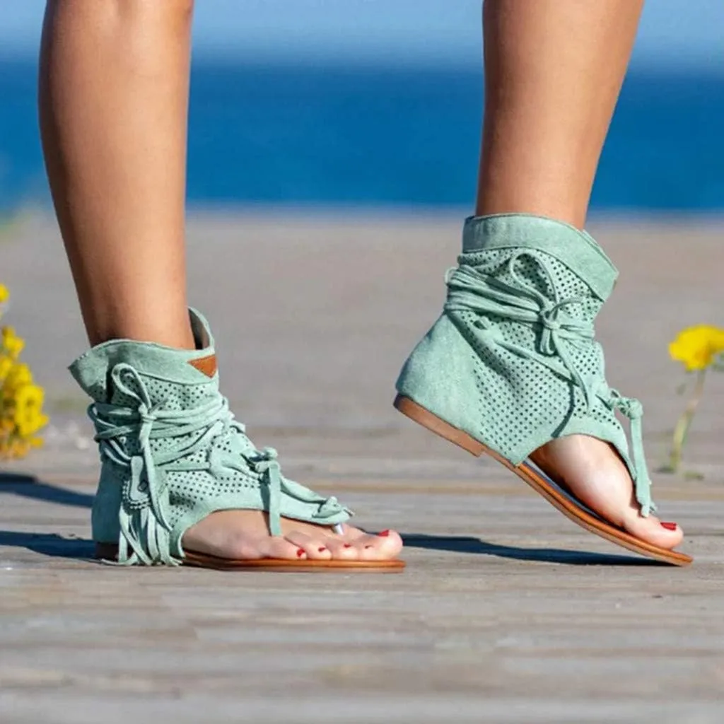 ZBYY Womens Suede Tassels Thong Flat Sandals Girls Gladiator Summer Bohemian Flip Flops Fringe Roman Beach Shoes
