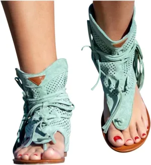 ZBYY Womens Suede Tassels Thong Flat Sandals Girls Gladiator Summer Bohemian Flip Flops Fringe Roman Beach Shoes