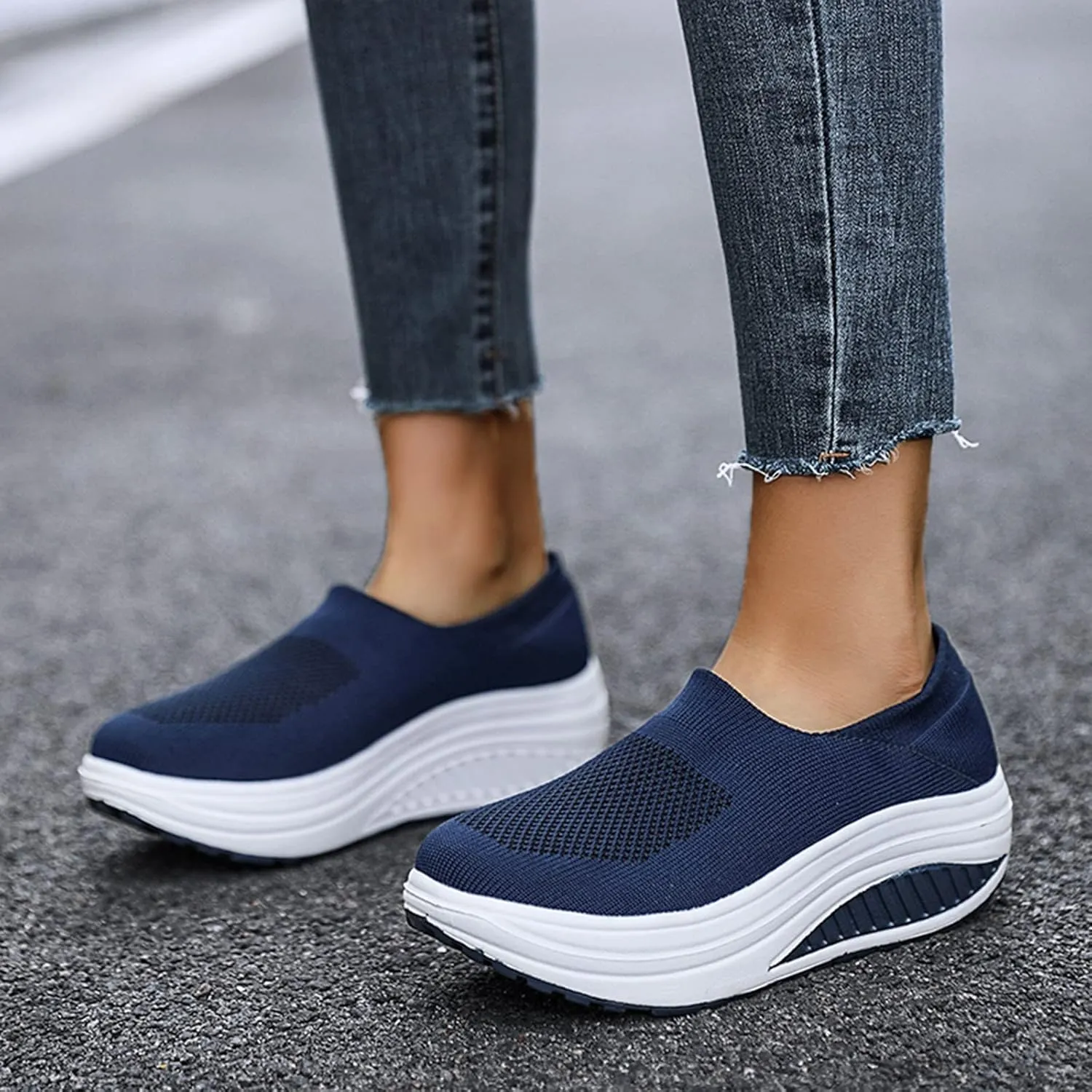 ZBYY Women's Wedge Running Shoes Comfort Slip On Athletic Tennis Walking Breathable Sneakers Fashion Wedges Shoes