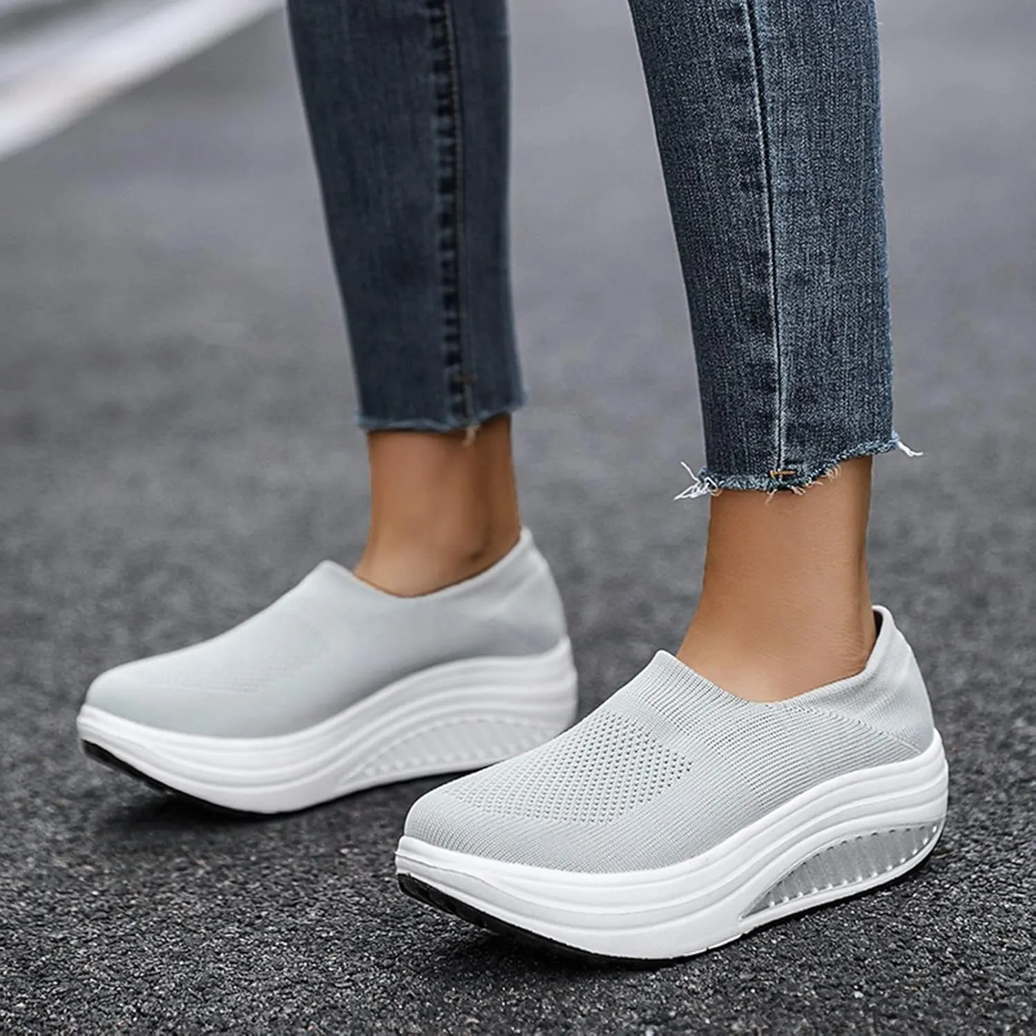 ZBYY Women's Wedge Running Shoes Comfort Slip On Athletic Tennis Walking Breathable Sneakers Fashion Wedges Shoes