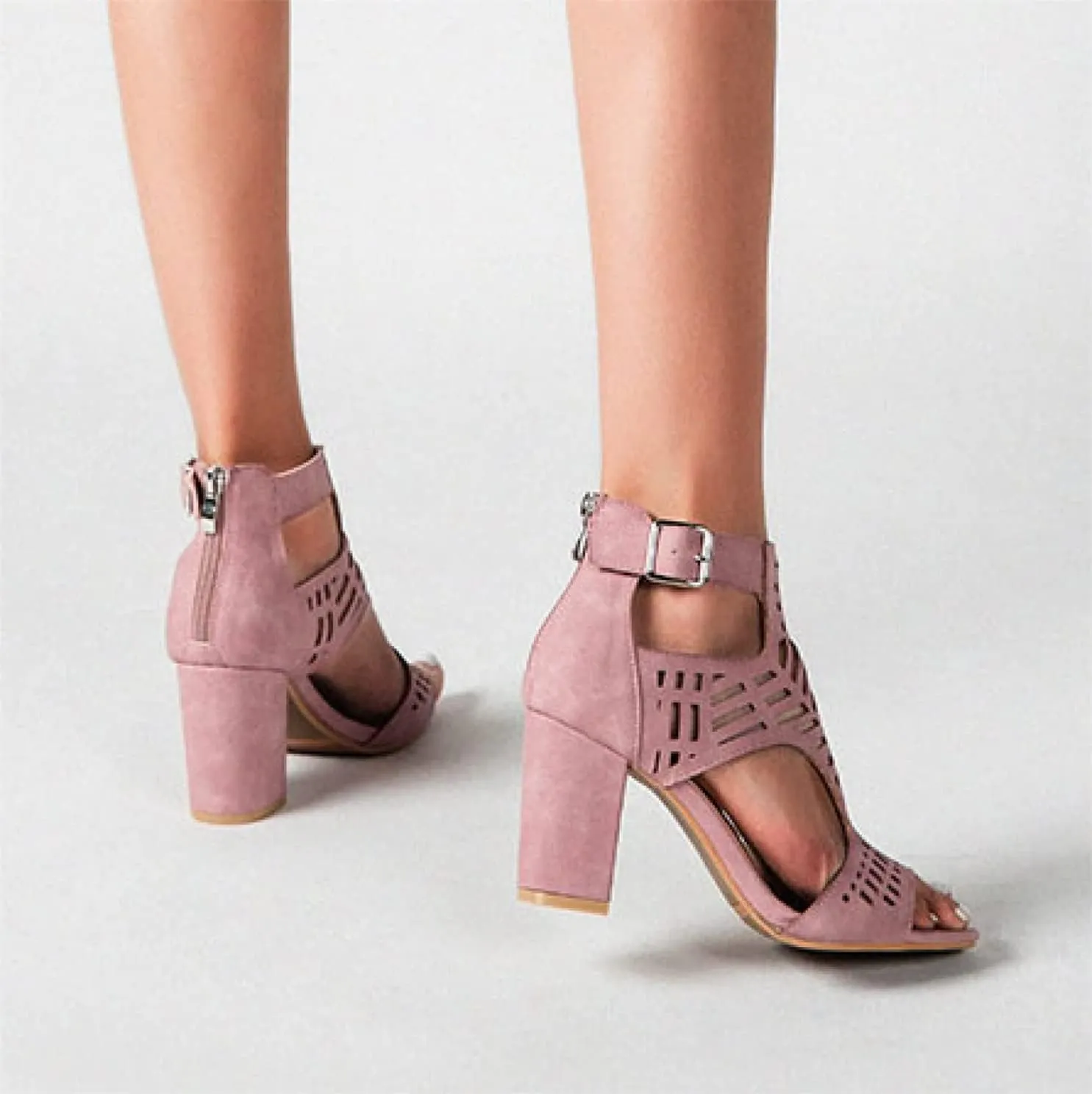 ZKXYFFS Chunky Heeled Sandals for Women Cutout Open Toe Summer Block Heels Ankle Strap Party Dress High Heeled Sandals