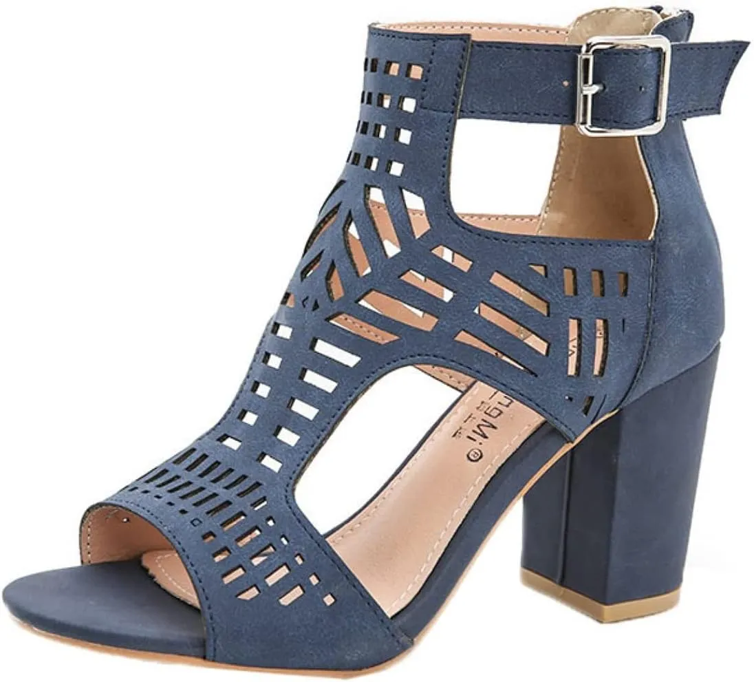 ZKXYFFS Chunky Heeled Sandals for Women Cutout Open Toe Summer Block Heels Ankle Strap Party Dress High Heeled Sandals