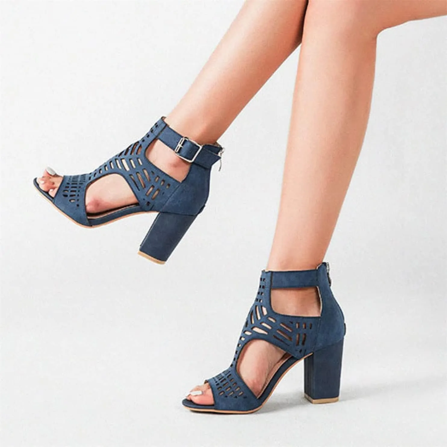 ZKXYFFS Chunky Heeled Sandals for Women Cutout Open Toe Summer Block Heels Ankle Strap Party Dress High Heeled Sandals