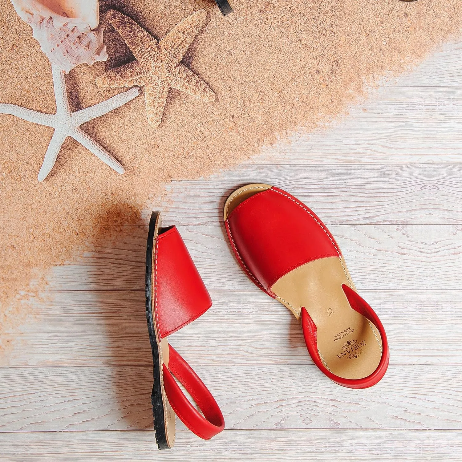 ZORIANA® Sandals for Women Handmade Leather, Dressy, Comfortable Sling Back Shoes Flat - Fashion Exclusively Made in Spain - Avarca Summer Trending Slingback Shoes 2023, 100% Spanish Genuine Leather