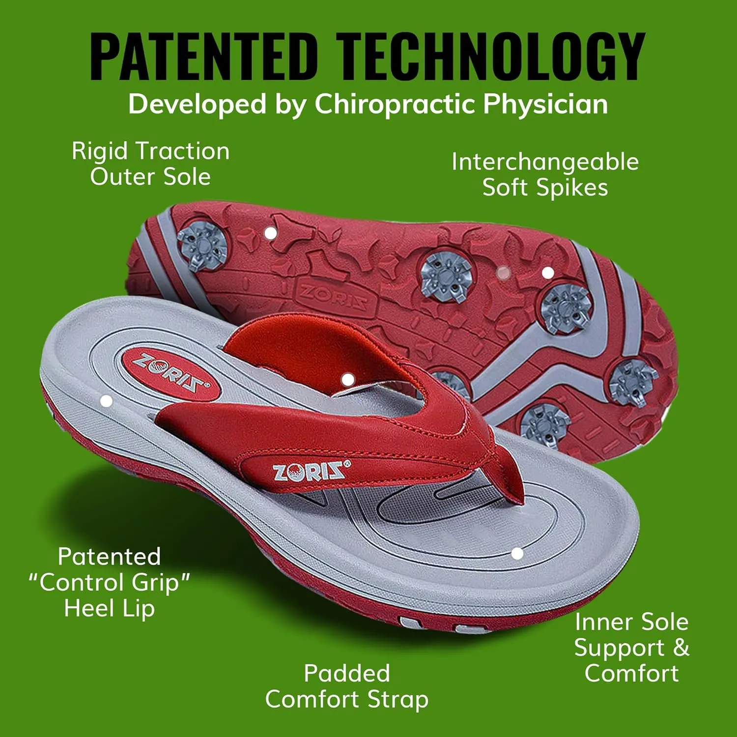 ZORIZ Golf Sandals for Women and Men, Golf Thong Flip Flops With Removable Soft Spikes, Golf Footwear With Deeper Heel Cup and Higher Sidewalls for Secure Comfort
