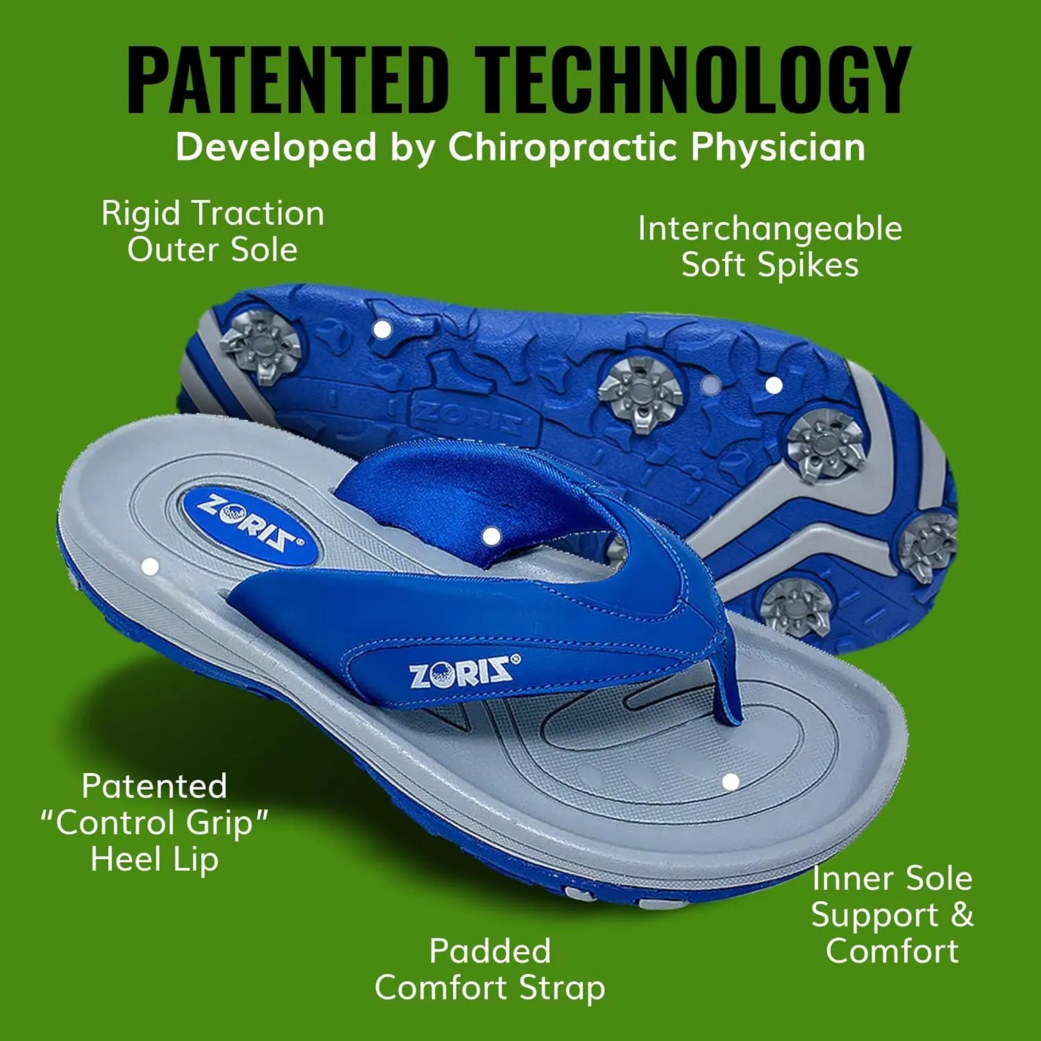ZORIZ Golf Sandals for Women and Men, Golf Thong Flip Flops With Removable Soft Spikes, Golf Footwear With Deeper Heel Cup and Higher Sidewalls for Secure Comfort