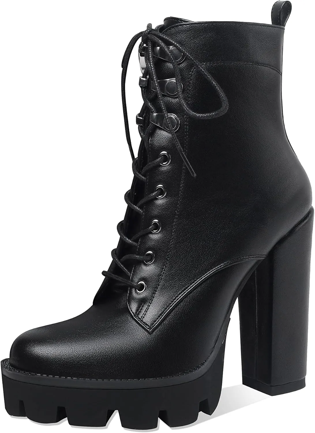 Z.Oufeier Women's Platform Ankle Boots Fashion Chunky Heel Lug Sole Combat Boots Lace Up High Heeled Booties