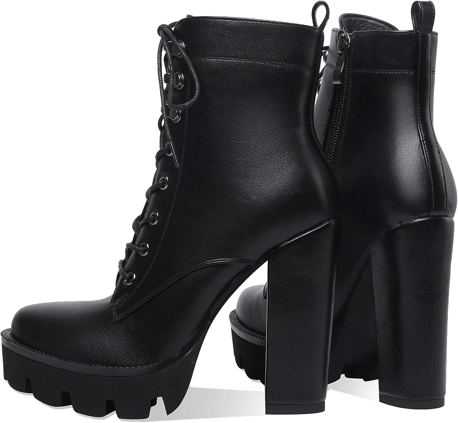 Z.Oufeier Women's Platform Ankle Boots Fashion Chunky Heel Lug Sole Combat Boots Lace Up High Heeled Booties