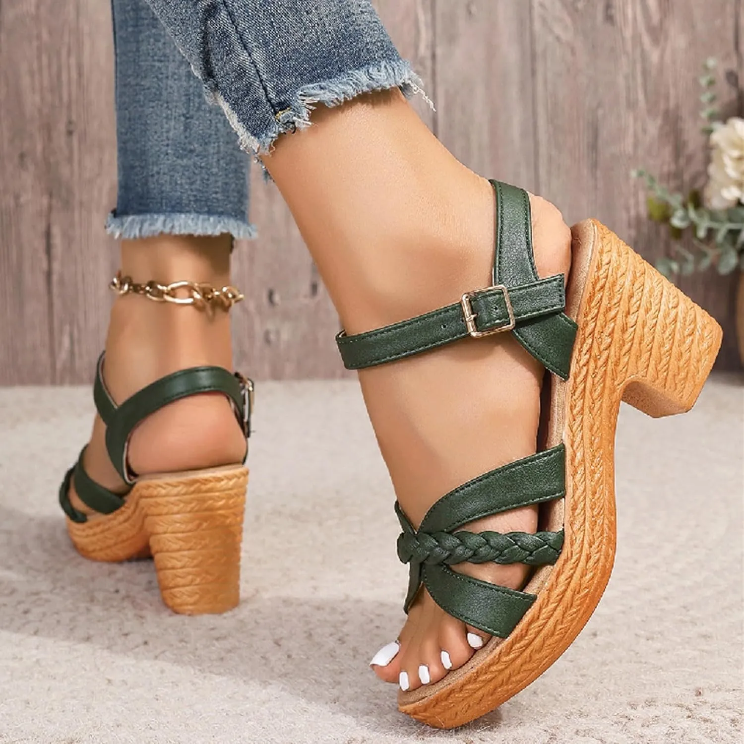 ZSpzx Espadrilles Heeled Sandals for Women 2025 Open Toe Chunky Heels X-Band Orthopedic Dressy Sandal Ladies Low Heel Cushion Footbed Recovery Shoes for Party Wedding Walking Vacation