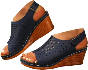 ZSpzx Women Wedge Sandals 2025,Breathable Cut-Out Walking Footwear Hook Loop Strap Indoor/Outdoor Soft Cushion Slides Comfortable Non-Slip Slip-On Vacation Slippers Summer Fashion Daily Wear Peep Toe
