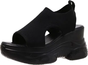 ZSpzx Women's Platform Wedge Sandals for Women 2025 Open Toe Ankle Strap Sandal Dressy Summer Knit Slip on Womens Comfortable High Heel Wedges Party Casual Beach Walking Shoes for Daily Wear