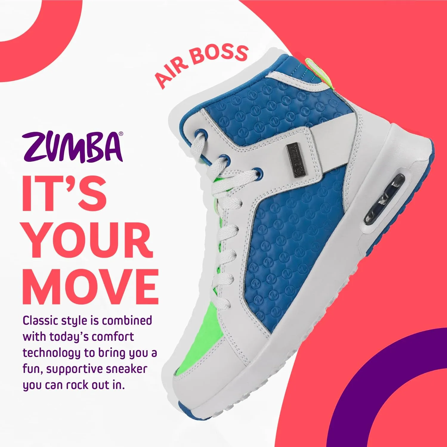 ZUMBA Street Boss Comfy High Top Gym Shoes Active Dance Workout Shoes for Women