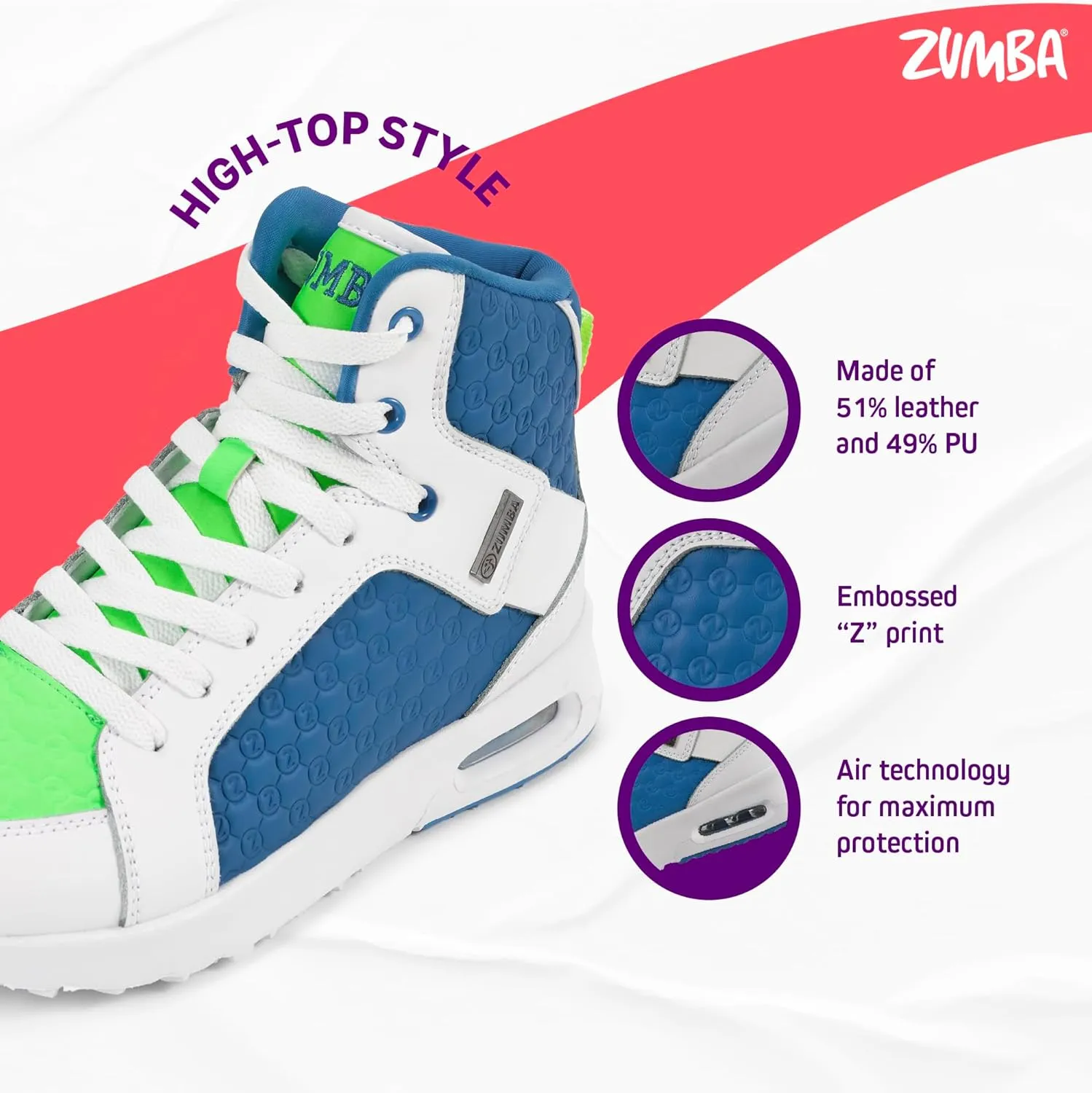 ZUMBA Street Boss Comfy High Top Gym Shoes Active Dance Workout Shoes for Women