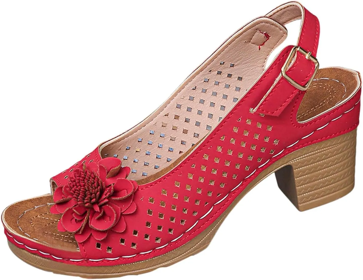 ZWRXW Wedge Sandals for Women Peep Toe Hollow Out Slingback Platform Wedge Sandals Bohemian Chic Flowers Dressy Summer Sandal Open Toe Ankle Strap Chunky Heel Shoes for Travel Vacation Beach Party