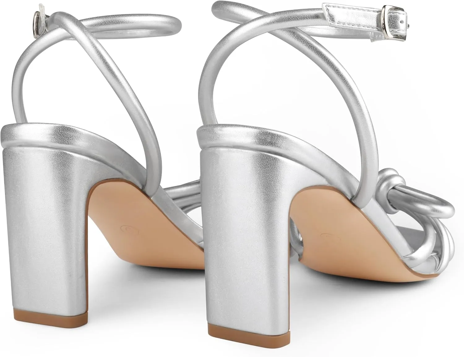 Zzheels Women's Square Toe Sandals Bowknot Chunky High Heels Strappy Bow Heels Dress Party Shoes