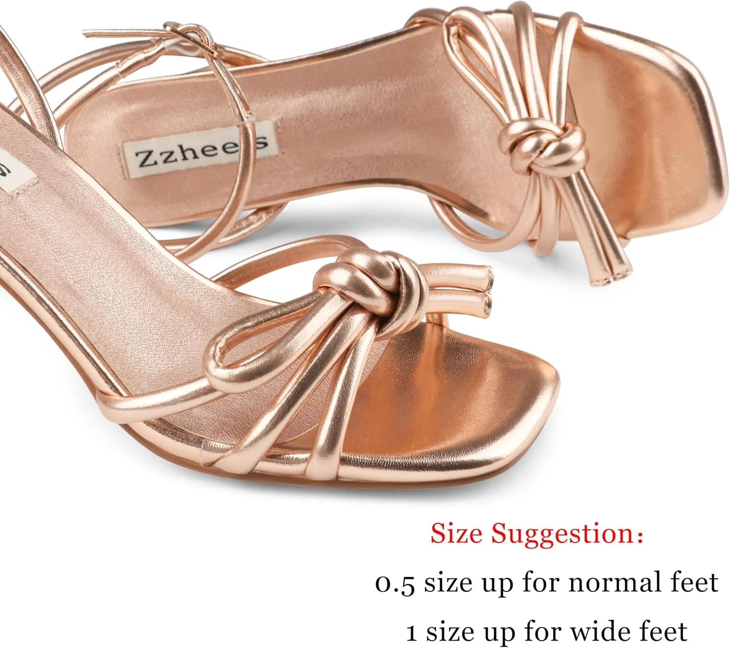 Zzheels Women's Square Toe Sandals Bowknot Chunky High Heels Strappy Bow Heels Dress Party Shoes